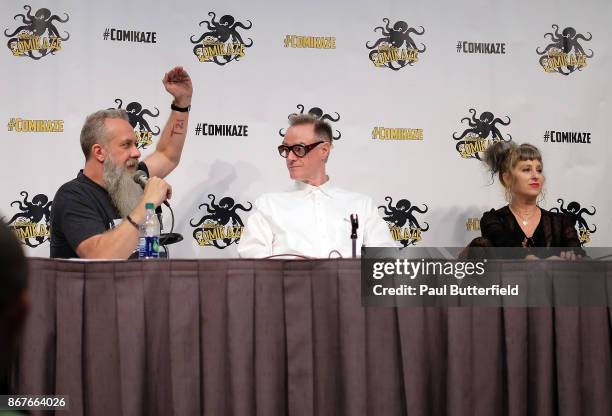 Bryan Johnson, Harry Goaz, and Kimmy Robertson speak onstage at the "Twin Peaks" panel during Stan Lee's Los Angeles Comic Con 2017 at the Los...