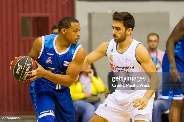 Corey Fisher and Facundo Campazzo during Real Madrid victory over San Pablo Burgos in Liga Endesa regular season game celebrated in Burgos at...