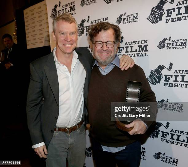 October 28: Tate Donovan and Kenneth Lonergan attend the AFF Awards Luncheon during Austin Film Festival at the Austin Club on October 28, 2017 in...