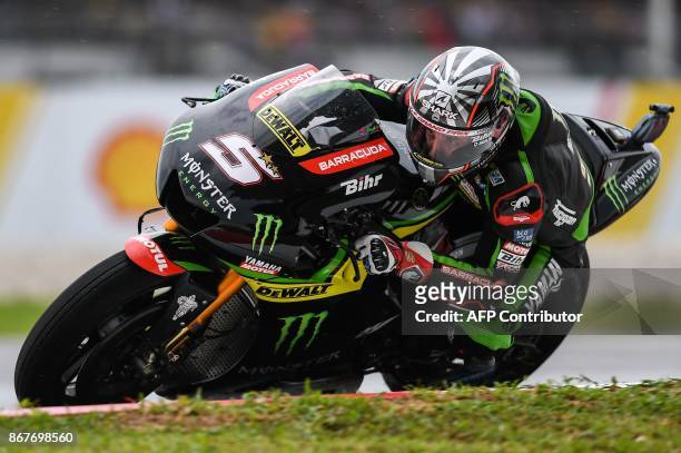 Monster Yamaha Tech 3 French rider Johann Zarco competes during the Malaysia MotoGP at the Sepang International Circuit in Sepang on October 29,...