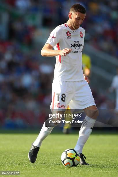 Robert Cornthwaite of the Wanderers in action during the round four A-League match between the Newcastle Jets and the Western Sydney Wanderers at...