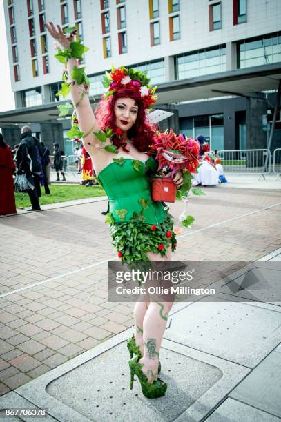 Cosplayer in character as Poison Ivy during MCM London Comic Con 2017 held at the ExCel on October 28, 2017 in London, England.