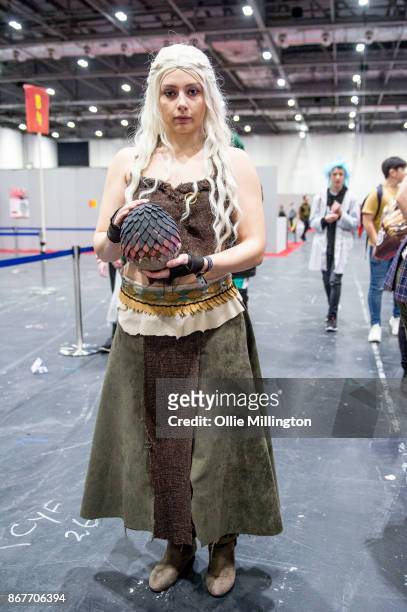 Cosplayer in character as Daenerys Targaryen from Game Of Thrones during MCM London Comic Con 2017 held at the ExCel on October 28, 2017 in London,...