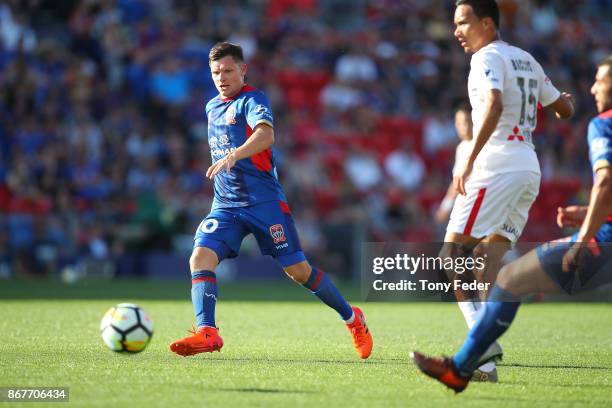 Wayne Brown of the Jets in action during the round four A-League match between the Newcastle Jets and the Western Sydney Wanderers at McDonald Jones...