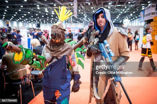 Cosplayers in character as a overwatch characters during MCM London Comic Con 2017 held at the ExCel on October 28, 2017 in London, England.