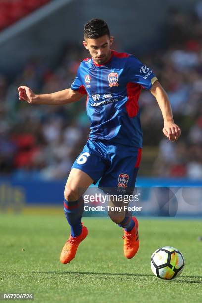 Steven Ugarkovic of the Jets in action during the round four A-League match between the Newcastle Jets and the Western Sydney Wanderers at McDonald...