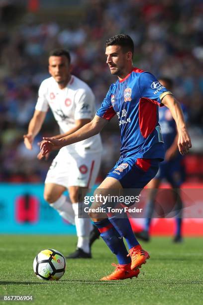 Steven Ugarkovic of the Jets in action during the round four A-League match between the Newcastle Jets and the Western Sydney Wanderers at McDonald...