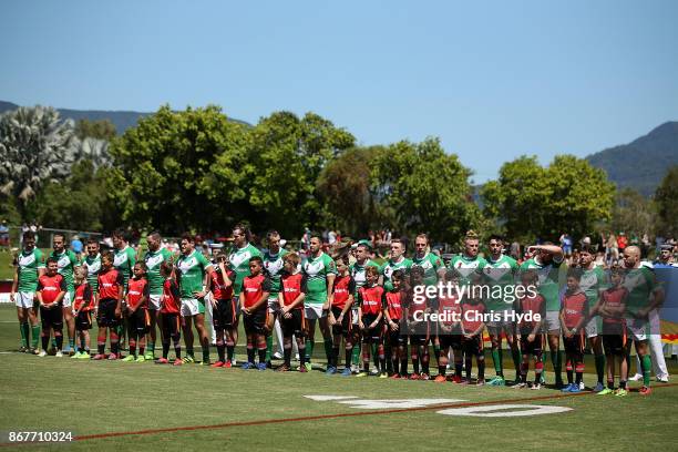 Ireland sing the national anthem during the 2017 Rugby League World Cup match between Ireland and Italy at Barlow Park on October 29, 2017 in Cairns,...