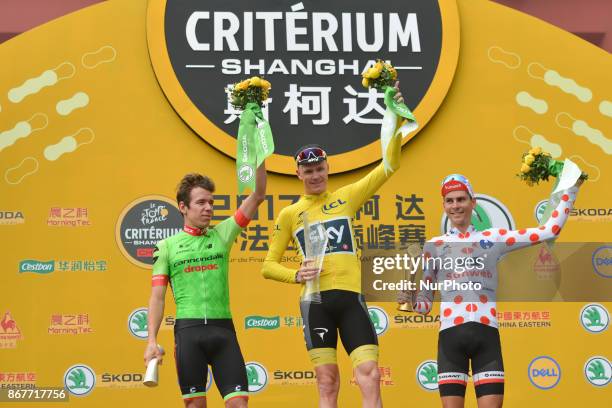 Christopher FROOME from Team SKY wins the 1st TDF Shanghai Criterium 2017, ahead of Rigoberto URAN from Canondale Drapac and Warren BARGUIL from...