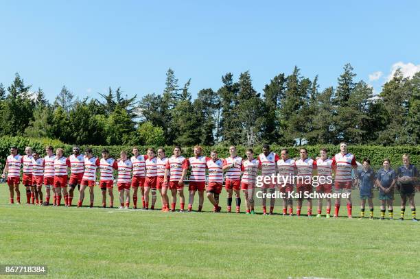 West Coast line up for the national anthem prior to the Mitre 10 Heartland Championship Lochore Cup Final match between Mid Canterbury and West Coast...