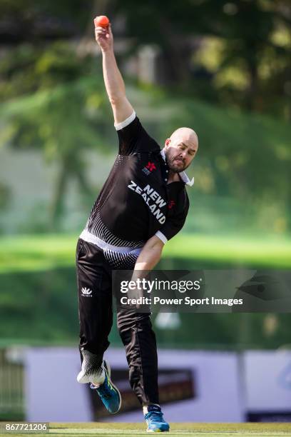 Captain Peter Fulton of New Zealand Kiwis bowls during Day 2 of Hong Kong Cricket World Sixes 2017 match between New Zealand Kiwis vs Hong Kong at...