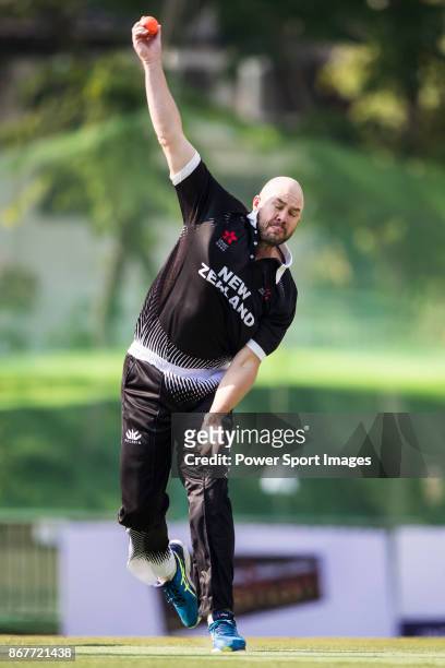 Captain Peter Fulton of New Zealand Kiwis bowls during Day 2 of Hong Kong Cricket World Sixes 2017 match between New Zealand Kiwis vs Hong Kong at...