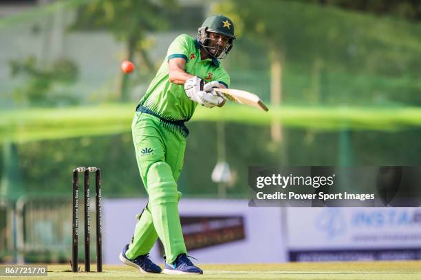 Captain Sohail Tanvir of Pakistan hits a shot during Day 2 of Hong Kong Cricket World Sixes 2017 match between Pakistan vs Marylebone Cricket Club at...