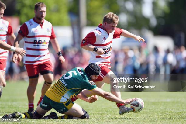 Logan Heath of West Coast kicks the ball during the Mitre 10 Heartland Championship Lochore Cup Final match between Mid Canterbury and West Coast on...