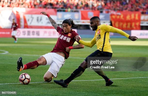 Muriqui of Guangzhou Evergrande in action during during the Chinese Super League match between Hebei China Fortune and Guangzhou Evergrande at...