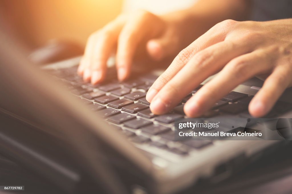 Working on a laptop