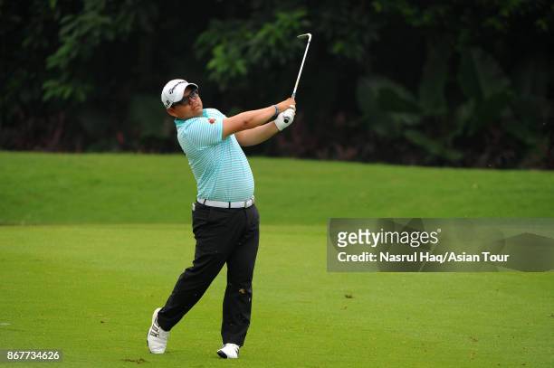 Panuphol Pittayarat of Thailand pictured during final round of the Indonesia Open at Pondok Indah Golf Course on October 29, 2017 in Jakarta,...