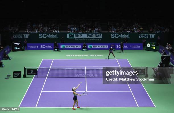 General view as Venus Williams of the United States plays Caroline Wozniacki of Denmark in the Singles Final during day 8 of the BNP Paribas WTA...