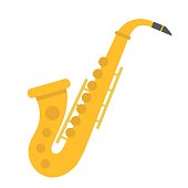 Saxophone flat icon, music and instrument, jazz sign vector graphics, a coloful solid pattern on a white background, eps 10.