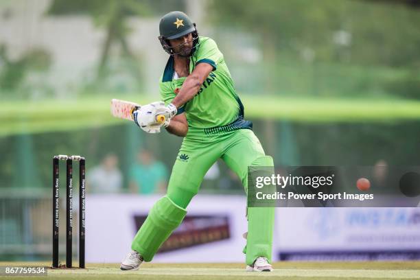 Sohail Khan of Pakistan hits a shot during Day 2 of Hong Kong Cricket World Sixes 2017 Cup final match between Pakistan vs South Africa at Kowloon...