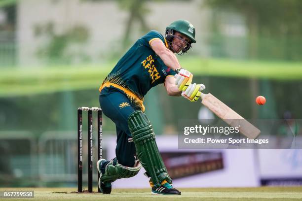 Sarel Erwee of South Africa hits a shot during Day 2 of Hong Kong Cricket World Sixes 2017 Cup final match between Pakistan vs South Africa at...
