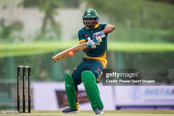 Ferisco Adams of South Africa hits a shot during Day 2 of Hong Kong Cricket World Sixes 2017 Cup final match between Pakistan vs South Africa at...