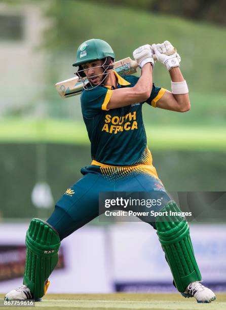 Corne Dry of South Africa hits a shot during Day 2 of Hong Kong Cricket World Sixes 2017 Cup final match between Pakistan vs South Africa at Kowloon...