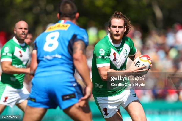 Anthony Mullally of Ireland runs the ball during the 2017 Rugby League World Cup match between Ireland and Italy at Barlow Park on October 29, 2017...