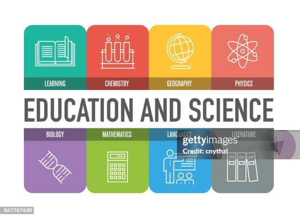 ilustraciones, imágenes clip art, dibujos animados e iconos de stock de iconos de colores línea de educación y ciencia - child science experiment