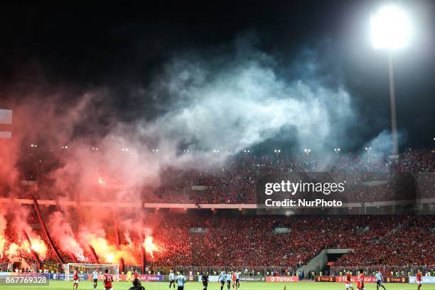 General view during the CAF Champions League final football match between Al-Ahly and Wydad Casablanca at the Borg El Arab Stadium in Alexandria on...