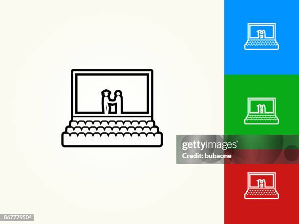graduation black stroke linear icon - college auditorium stock illustrations