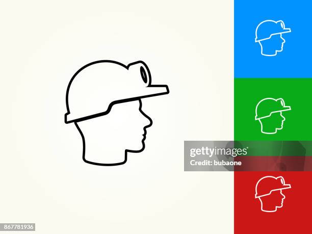 miner face black stroke linear icon - black face vector stock illustrations