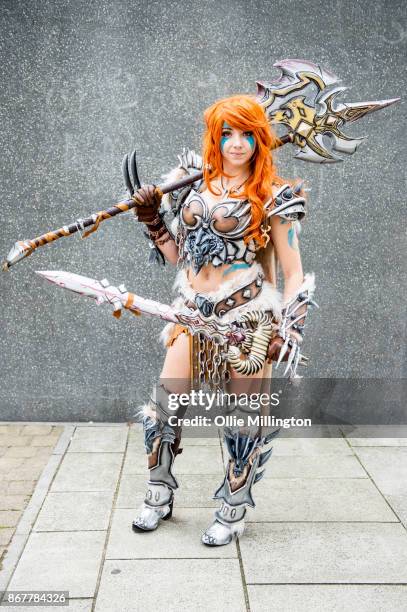 Cosplayer in character as Sonya from Diable 3 during day 3 of the MCM London Comic Con 2017 held at the ExCel on October 28, 2017 in London, England.