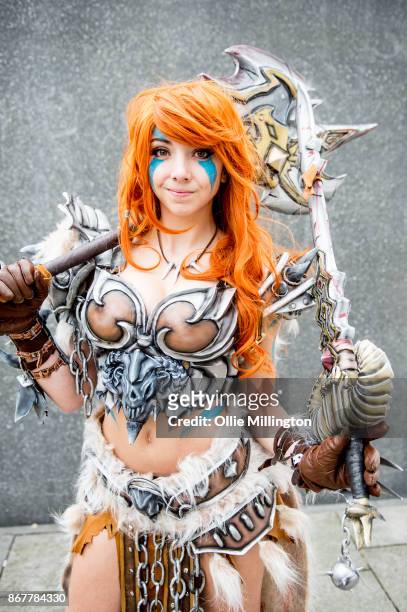 Cosplayer in character as Sonya from Diable 3 during day 3 of the MCM London Comic Con 2017 held at the ExCel on October 28, 2017 in London, England.