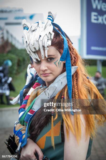 Cosplayer in character as Aloy the protagonist of Horizon Zero Dawn during day 3 of the MCM London Comic Con 2017 held at the ExCel on October 28,...