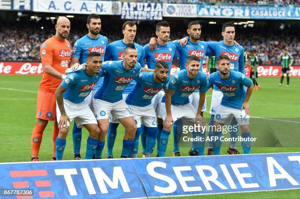 Napoli's players Napoli's goalkeeper from Spain Pepe Reina, Napoli's defender from Spain Raul Albiol, Napoli's defender from Romania Vlad Iulian...