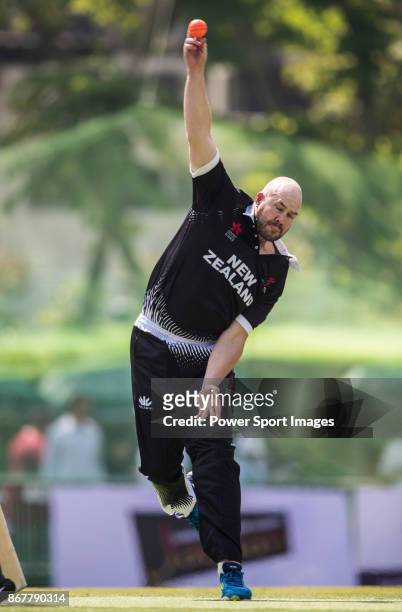 Captain Peter Fulton of New Zealand Kiwis bowls during Day 2 of Hong Kong Cricket World Sixes 2017 Cup Semi 1 match between New Zealand Kiwis vs...