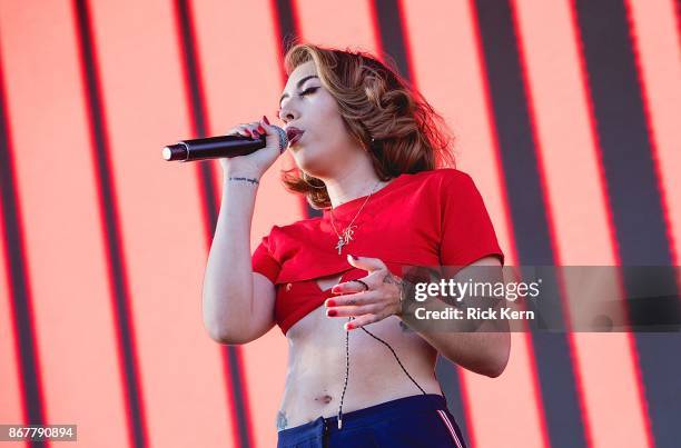 Singer-songwriter Kali Uchis performs onstage during Mala Luna Music Festival at Nelson Wolff Stadium on October 28, 2017 in San Antonio, Texas.