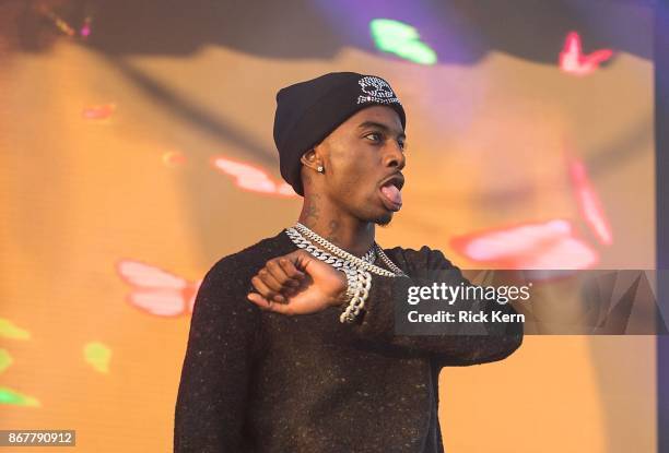 Rapper Playboi Carti performs onstage during Mala Luna Music Festival at Nelson Wolff Stadium on October 28, 2017 in San Antonio, Texas.