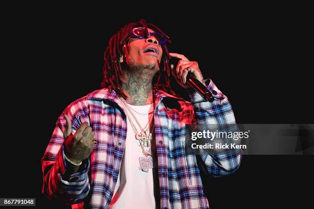 Rapper Wiz Khalifa performs onstage during Mala Luna Music Festival at Nelson Wolff Stadium on October 28, 2017 in San Antonio, Texas.