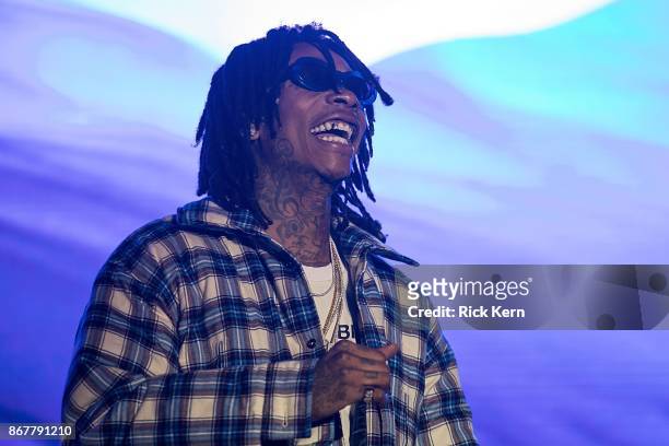 Rapper Wiz Khalifa performs onstage during Mala Luna Music Festival at Nelson Wolff Stadium on October 28, 2017 in San Antonio, Texas.