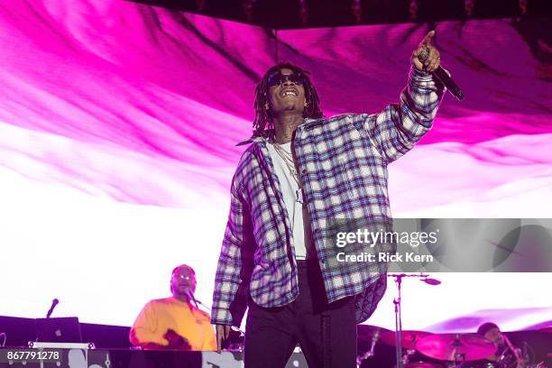 Rapper Wiz Khalifa performs onstage during Mala Luna Music Festival at Nelson Wolff Stadium on October 28, 2017 in San Antonio, Texas.