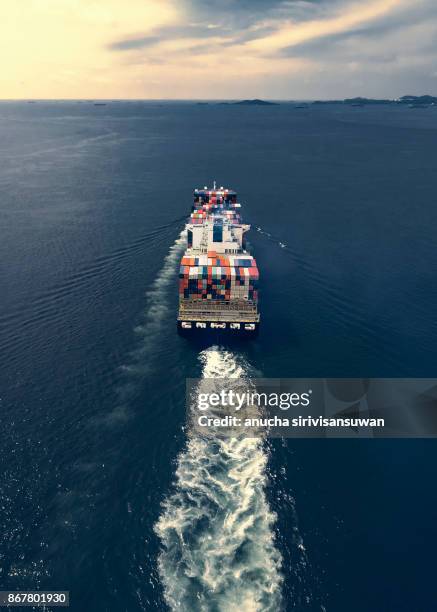 aerial view of cargo ship, cargo container in warehouse harbor at thailand . - elemento vasale foto e immagini stock