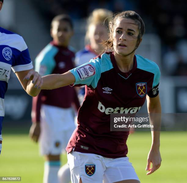 Captain Amy Cooper of West Ham United Ladies in action during the Women's Premier League Plate match between West Ham United and Queens Park Rangers...