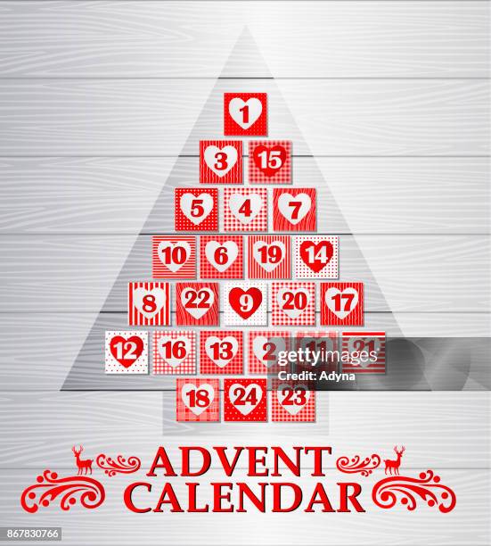christmas tree advent calendar - rustic white wood christmas background stock illustrations