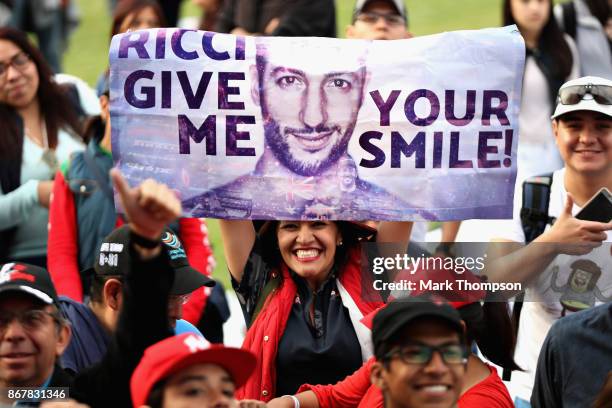 Fans go crazy at the Red Bull Racing fanzone appearance during qualifying for the Formula One Grand Prix of Mexico at Autodromo Hermanos Rodriguez on...