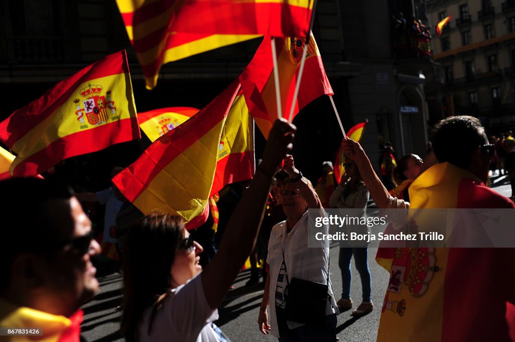 Spanish Unity Demonstration Takes Place In Barcelona