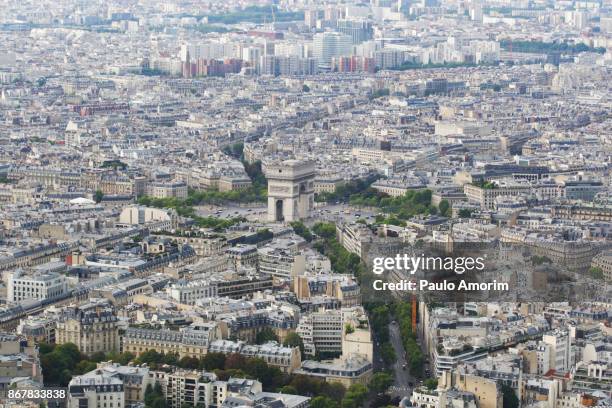 beautiful view of the paris city in france - arc de triomphe overview stock pictures, royalty-free photos & images