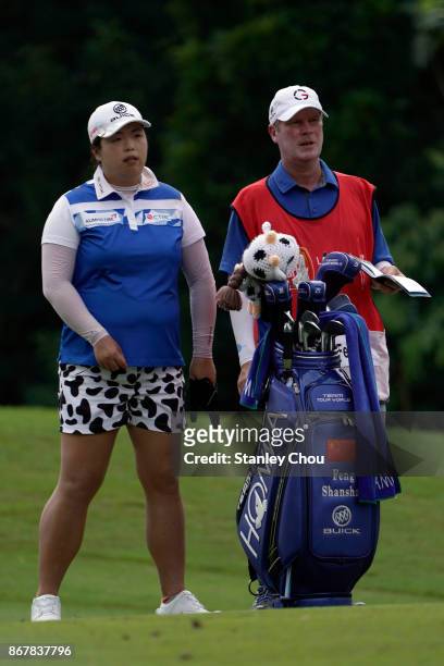 Shanshan Feng of China waits during day four of the Sime Darby LPGA Malaysia at TPC Kuala Lumpur East Course on October 29, 2017 in Kuala Lumpur,...