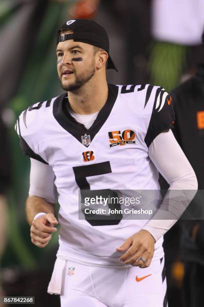 McCarron of the Cincinnati Bengals walks on to the field for the game against the Houston Texans at Paul Brown Stadium on September 14, 2017 in...